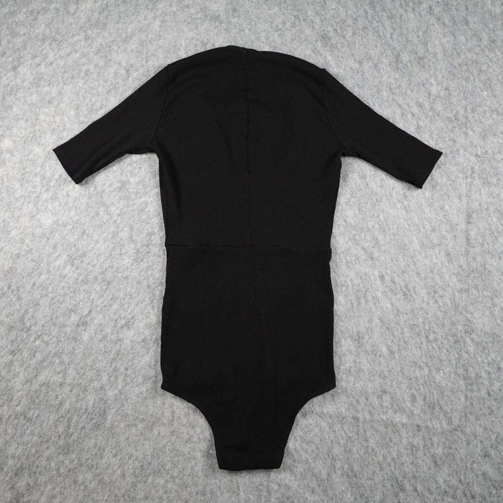 Reformation Bodysuit Women XS/S? Black Ribbed Plunge VNeck Short Sleeve Stretch - Picture 3 of 7